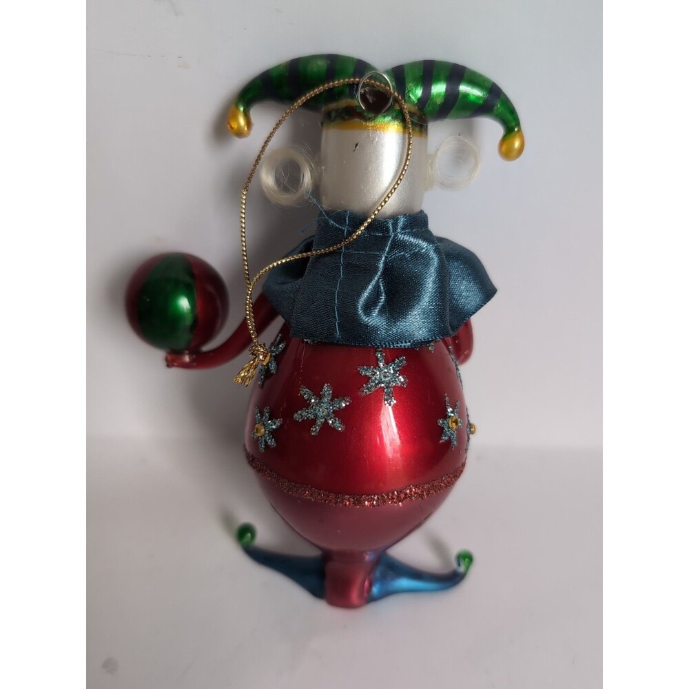 Vtg Jester Clown Blown Glass Christmas Ornament Glitter Ball - Picture 3 of 4